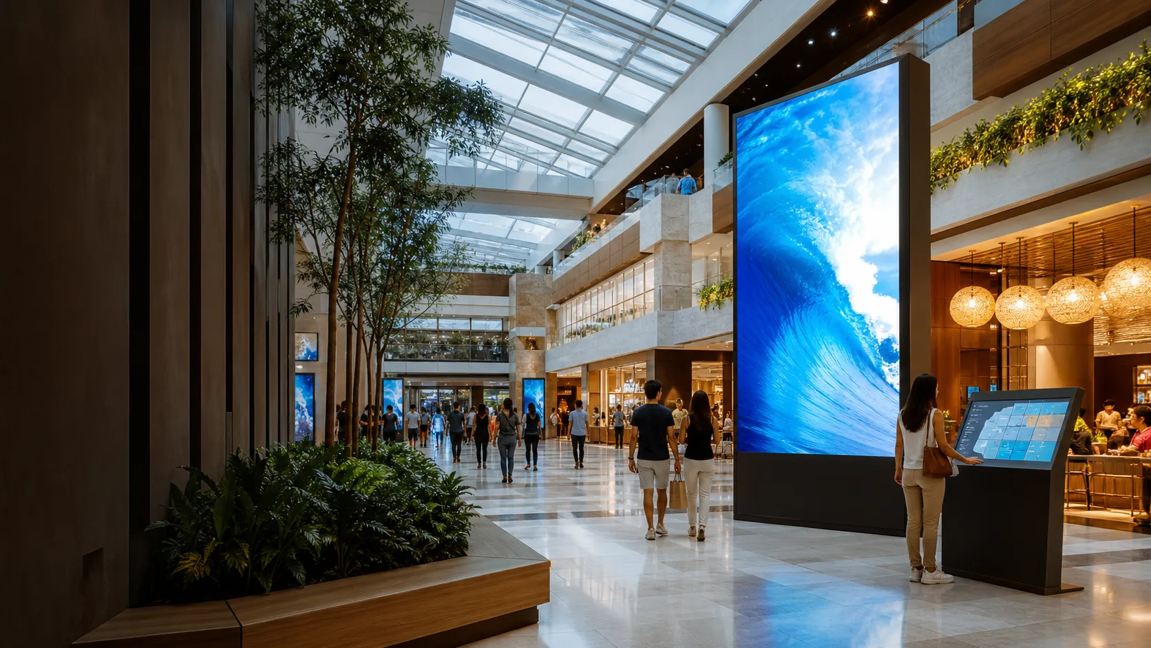 Pantallas publicitarias en un centro comercial
