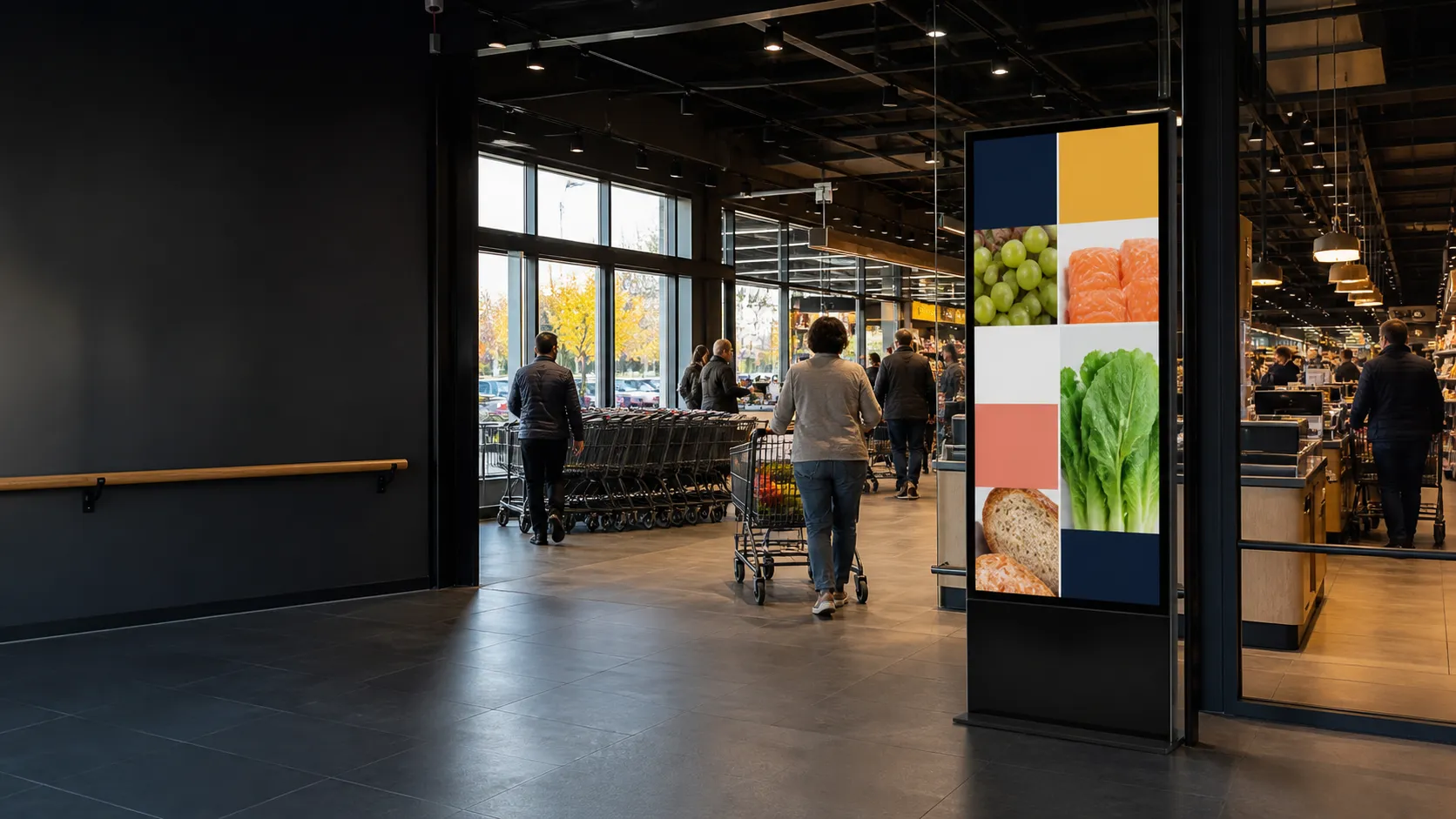 Pantalla digital en un entorno comercial administrada como parte de una red de Digital Signage