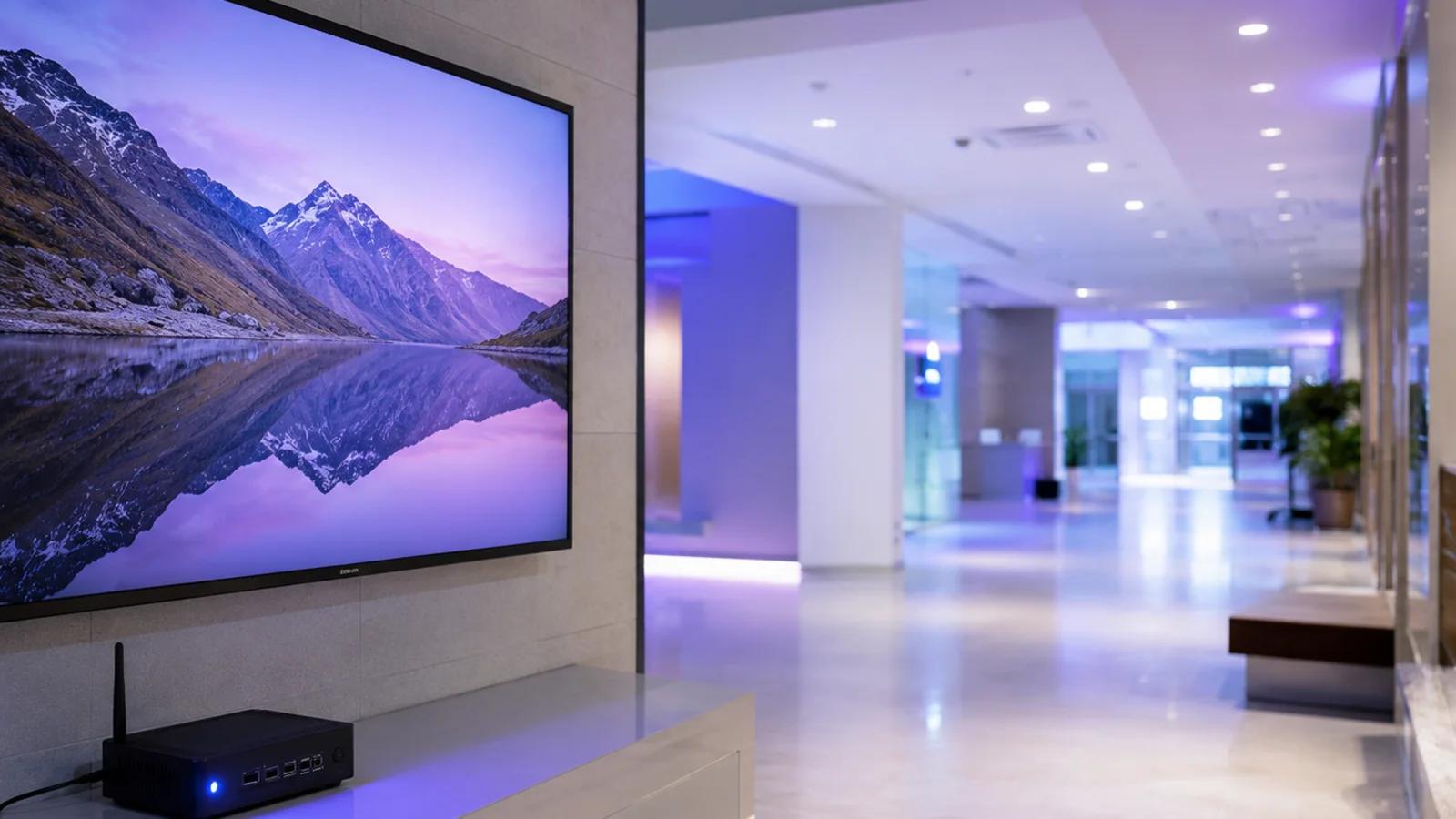 Pantalla de Digital Signage reproduciendo contenido desde un player local durante una interrupción de Internet